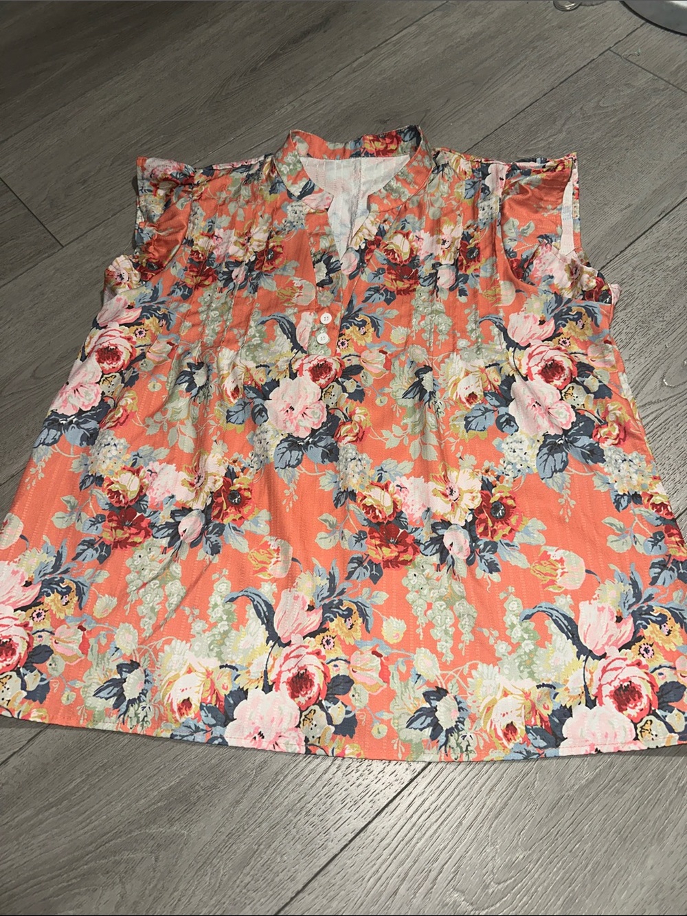 Set of 2 Floral Sleeveless Blouse Duo - Coral & Red tee with buttons size XL - Picture 2 of 11